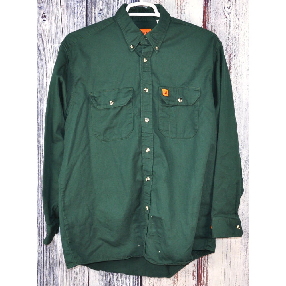 Wrangler Riggs Flame Resistant Shirt Men's L Green Long Sleeve CAT2 8.5 CAL